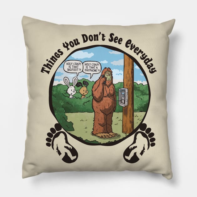 Things you don't see everyday, Bigfoot & Payphones Pillow by Alema Art