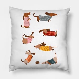 Cute Dachshunds in Winter Sweaters Pillow