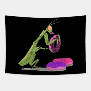 Praying Mantis Eating Donuts Funny Insect Quotes Tapestry