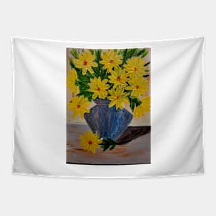 A beautiful bouquet of mixed flowers in a glass vase Tapestry