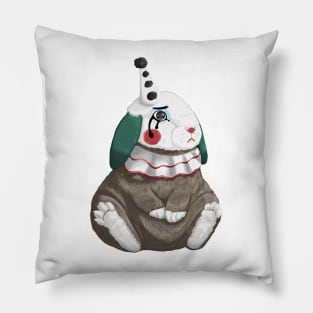 Sad Clown Bunny (blue background) Pillow
