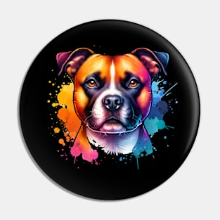 Bright Watercolor Staffordshire Terrier Pin