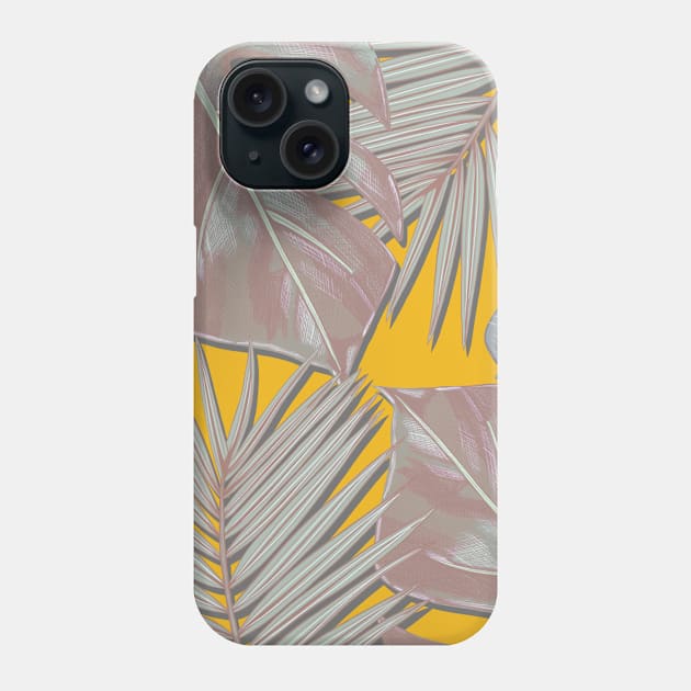 Monstera, Spider Palm, Tropical Leaves, Mustard Yellow and Grey Phone Case by OneThreeSix