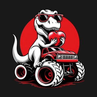 Valentines Day T Rex Riding Monster Truck Funny Toddler Boy T-Shirt