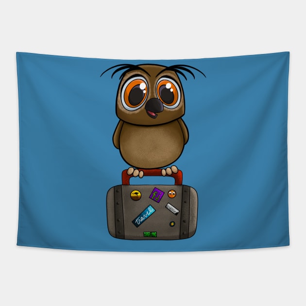 Happy Owl Ready to Travel and Go On a Trip Tapestry by Fun4theBrain