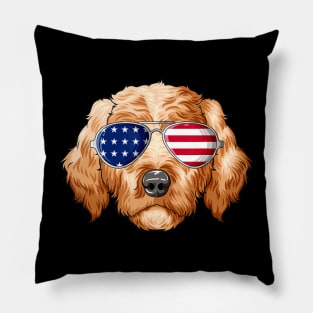 Patriotic Goldendoodle American Flag Glasses 4th July Pillow