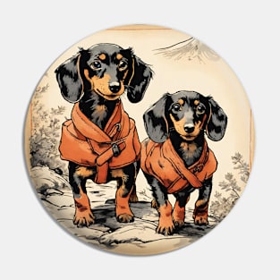 Vintage Doxie Dogs Going on a Vacation Field Trip Backpacker Hiking Pin