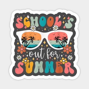 Last Day Of School Groovy Schools Out For Summer Teacher T-Shirt Magnet