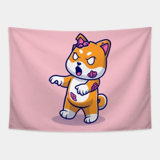 Cute Shiba Inu Dog Zombie Cartoon Tapestry