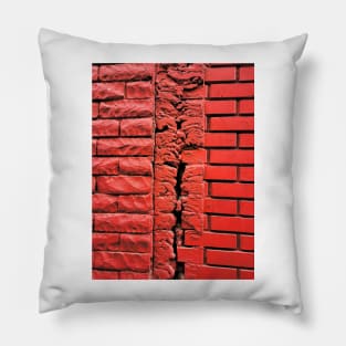 MIND THE GAP ... SPACE BETWEEN 2 RED PAINTED BRICK WALLS Pillow