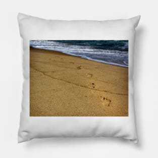 Foot Steps On The Beach Pillow