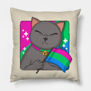 British Shorthair Cat Holding Polysexuality Pride Flag Pillow