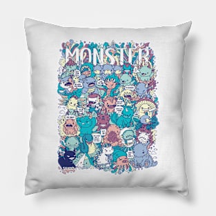 Doodle style monster characters Pillow