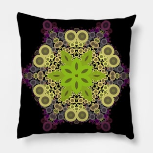 Dot Mandala Flower Green Yellow and Purple Pillow