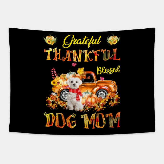 White Maltese Pumpkin Thankful Grateful Blessed Dog Mom Tapestry by Benko Clarence