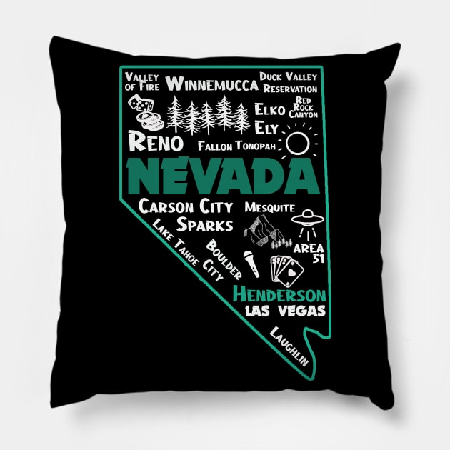 Henderson Nevada Map Las Vegas Winnemucca Reno Elko Ely Carson City Boulder City  Laughkin Pillow by BoogieCreates