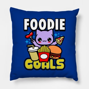 Cute Kawaii Original Foodie Cat Eating Junk Food Gift For Cat And Food Lovers Pillow