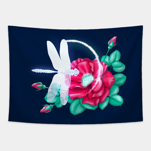 Full bloom | Dragonfly loves roses Tapestry by hisameartwork