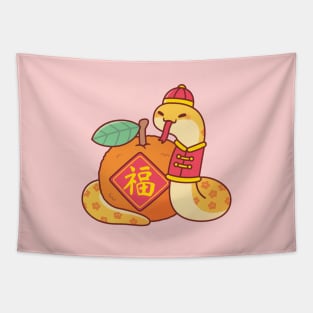Cute Snake Curl Around Orange Good Fortune Tapestry