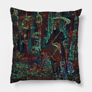 Grim reaper on horseback in the forest Pillow