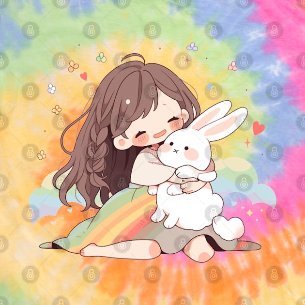 cut , rabbit , girl , rainbow by Pinnancy