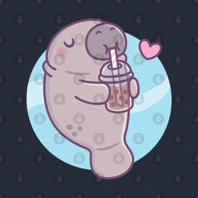 Cute Manatee Loves Drinking Boba Tea by rustydoodle