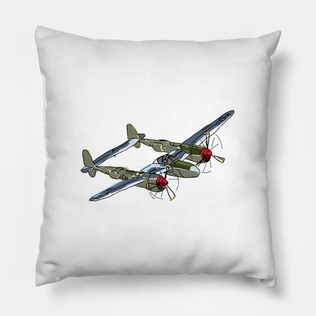 P-38 Lightning painting Pillow by Dhanew