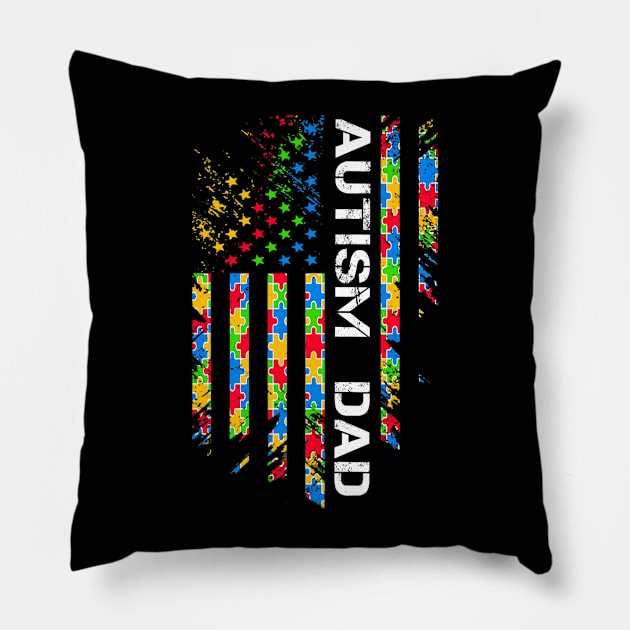 Autism Dad Awareness American Flag USA Pillow by tabbythesing960