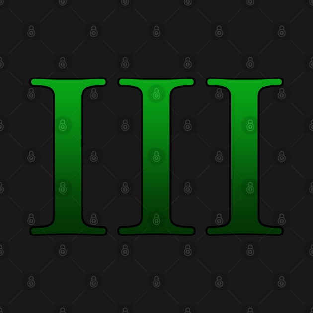 Green Roman Numeral 3 III by Numerica