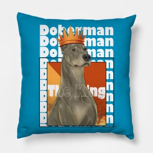 Doberman The King ( A Dog With A Crown And Fire Behind ) , ( Drawing In Vector Art Style ) Pillow