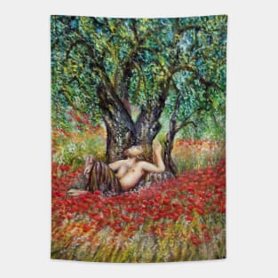 PAN, OLIVE TREE AND POPPY FIELDS Tapestry