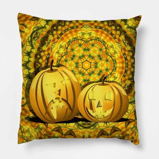 Halloween pumpkins and fall kaleidoscope Pillow by hereswendy