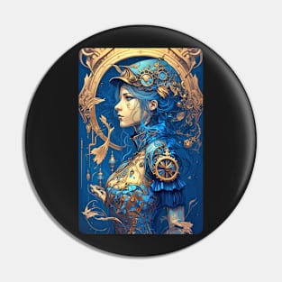 Steampunk Golden Blue Woman - A fusion of old and new technology Pin