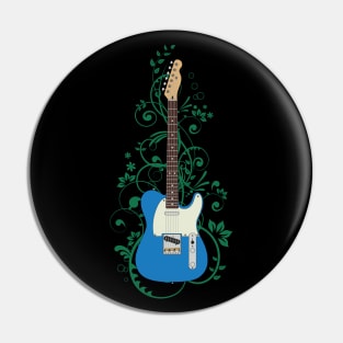 Blue T-Style Electric Guitar Flowering Vines Pin