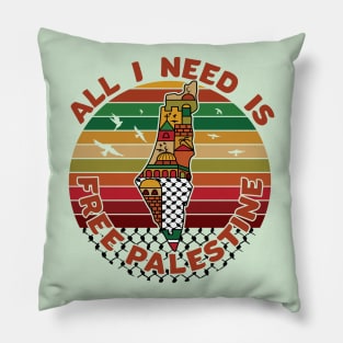 All I Need Is Free Palestine, Palestine Map Kufiya Holy Land Freedom Solidarity Design - Drk Pillow