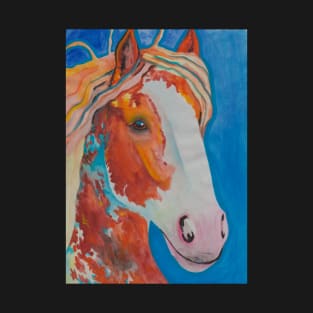 Red orange horse on blue background T-Shirt