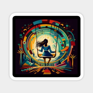 Abstract Lady on a Swing Watercolor Magnet