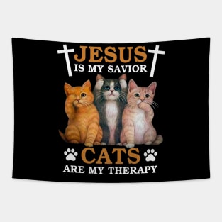 Jesus Is My Savior Cats Are My Therapy Tapestry