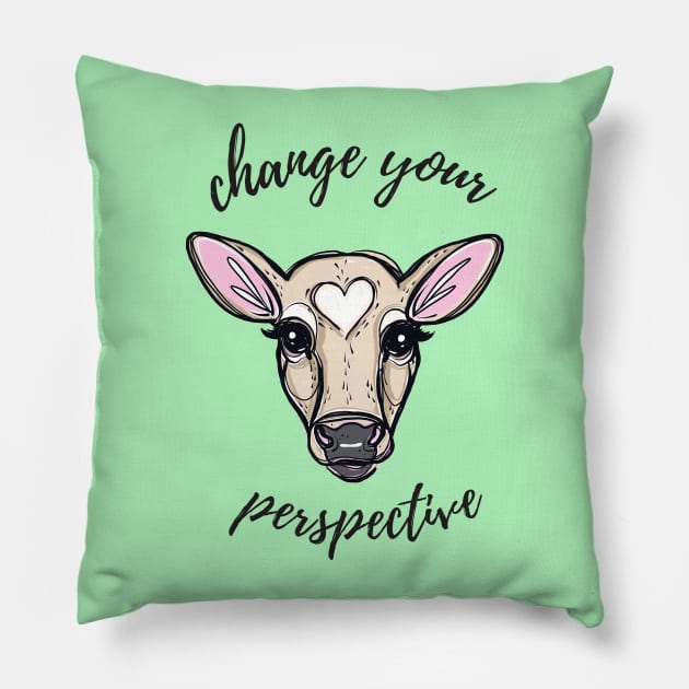 Change Your Perspective Tan Baby Cow Pillow by IllustratedActivist