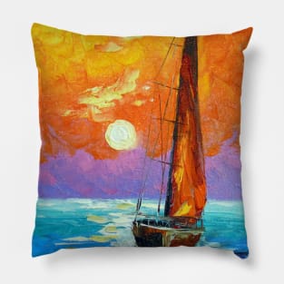 Sailboat at dawn Pillow