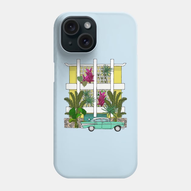 Mellow Yellow Breeze Block Apartments with Plants Phone Case by jenblove