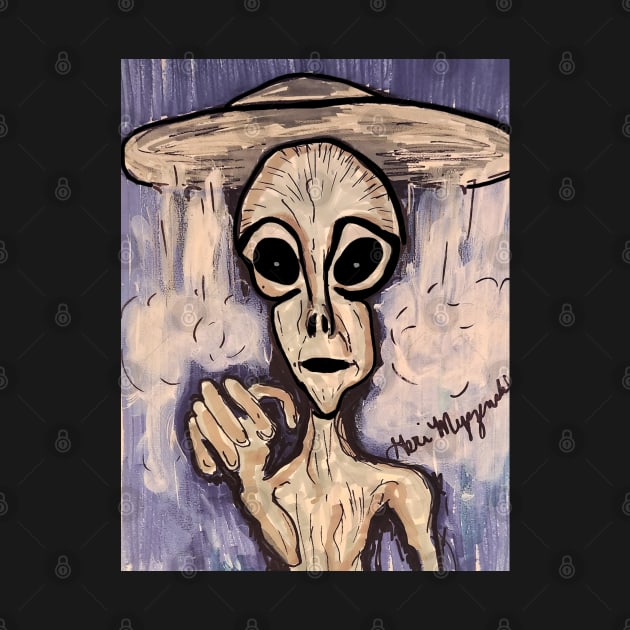 Grey Alien and his UFO by TheArtQueenOfMichigan 