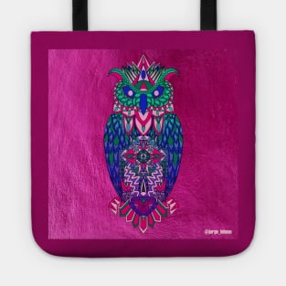 owl in pink kitsch magical zentangle art in totonac patterns of love and flowers Tote