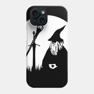 Moon Meditating Wizard - Minimalist Black and White Fantasy Silhouette Phone Case