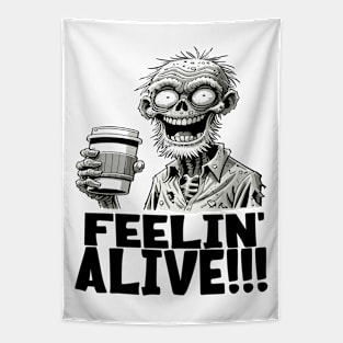 Feelin' Alive! Coffee lover zombie Tapestry