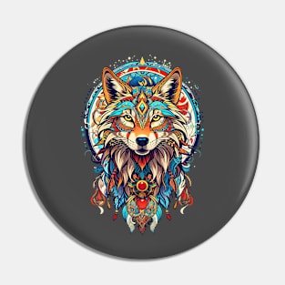 Whimsical Wanderer: Retro Vintage Tribal Fox in Indigenous Boho Style Pin