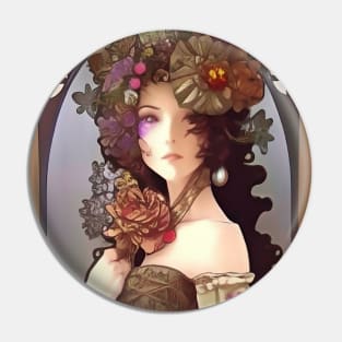 Cute Victorian Girl Floral Steampunk Pin