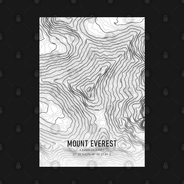 Mount Everest Topographic Map White and Black by MapCarton