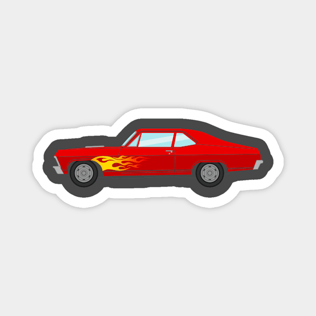 Chevy Nova SS With Flames Magnet by Burro Wheel