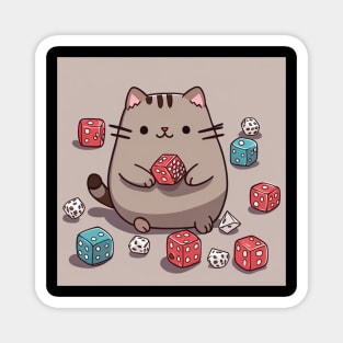 Cute pusheen cat playing with dice Magnet